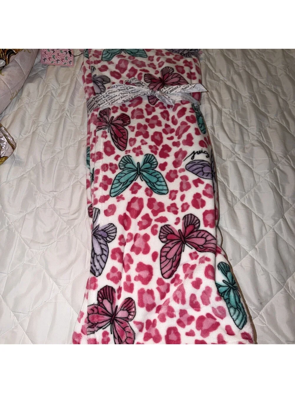 Juicy Couture kids Blanket NEW Plush Throw leopard Butterflies 50
